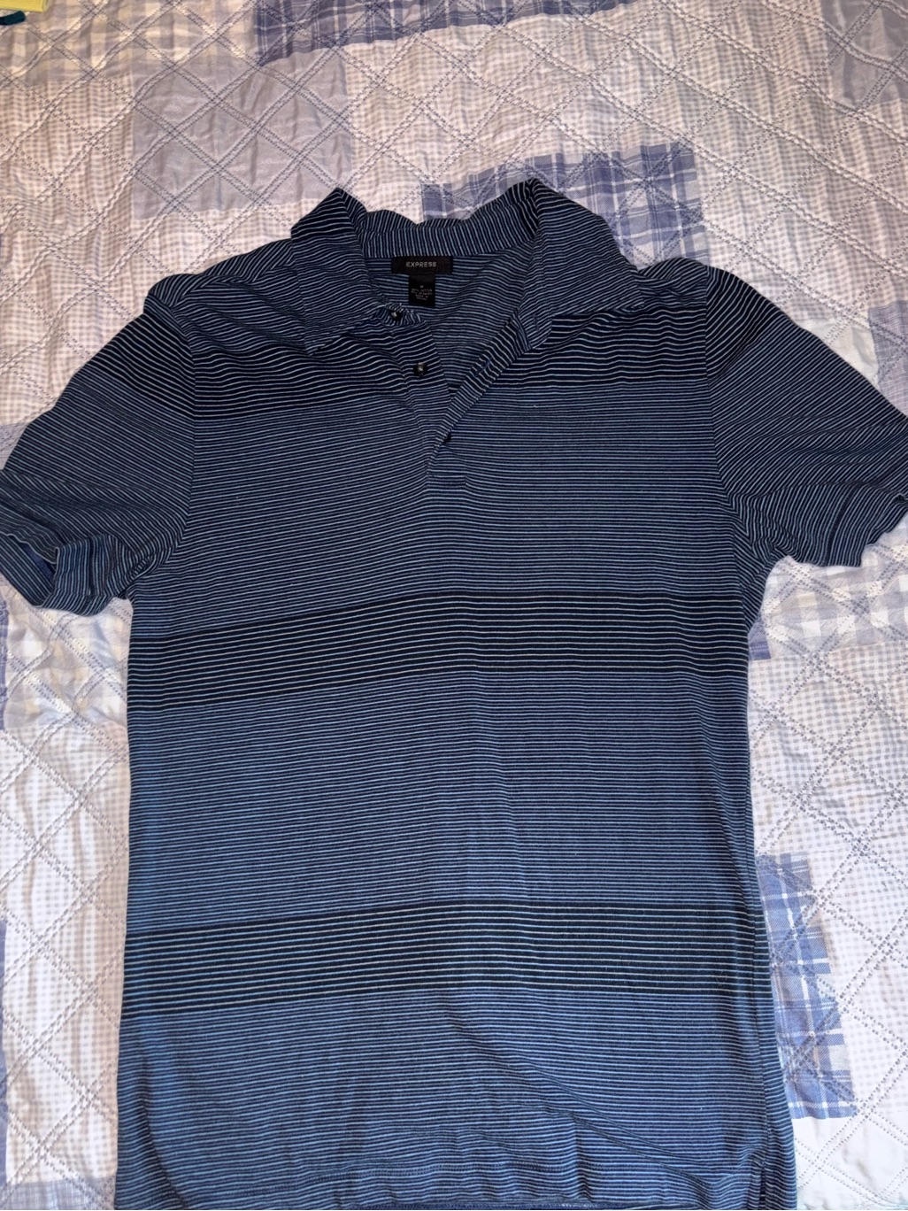 Express Men's Blue Striped Polo Shirt